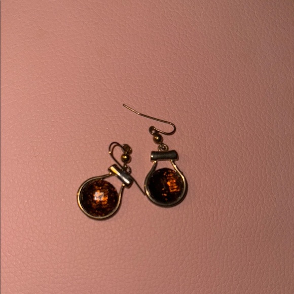 Elegant Gold and Brown Drop Earrings - Picture 1 of 4
